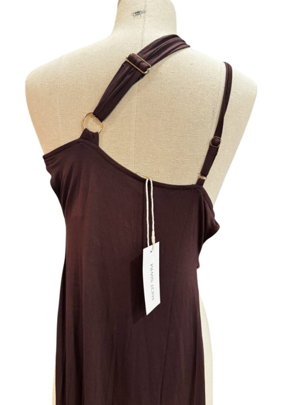 Riot Swim Chocolate Brown Asymmetrical Cover Up Dress S/M Minimal - Picture 8 of 9